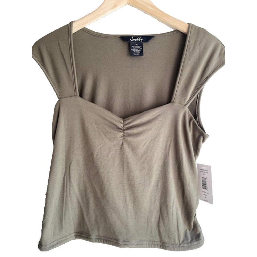 Justify OLIVE Short Sleeve Shirt with Sweetheart Neckline Size XL
